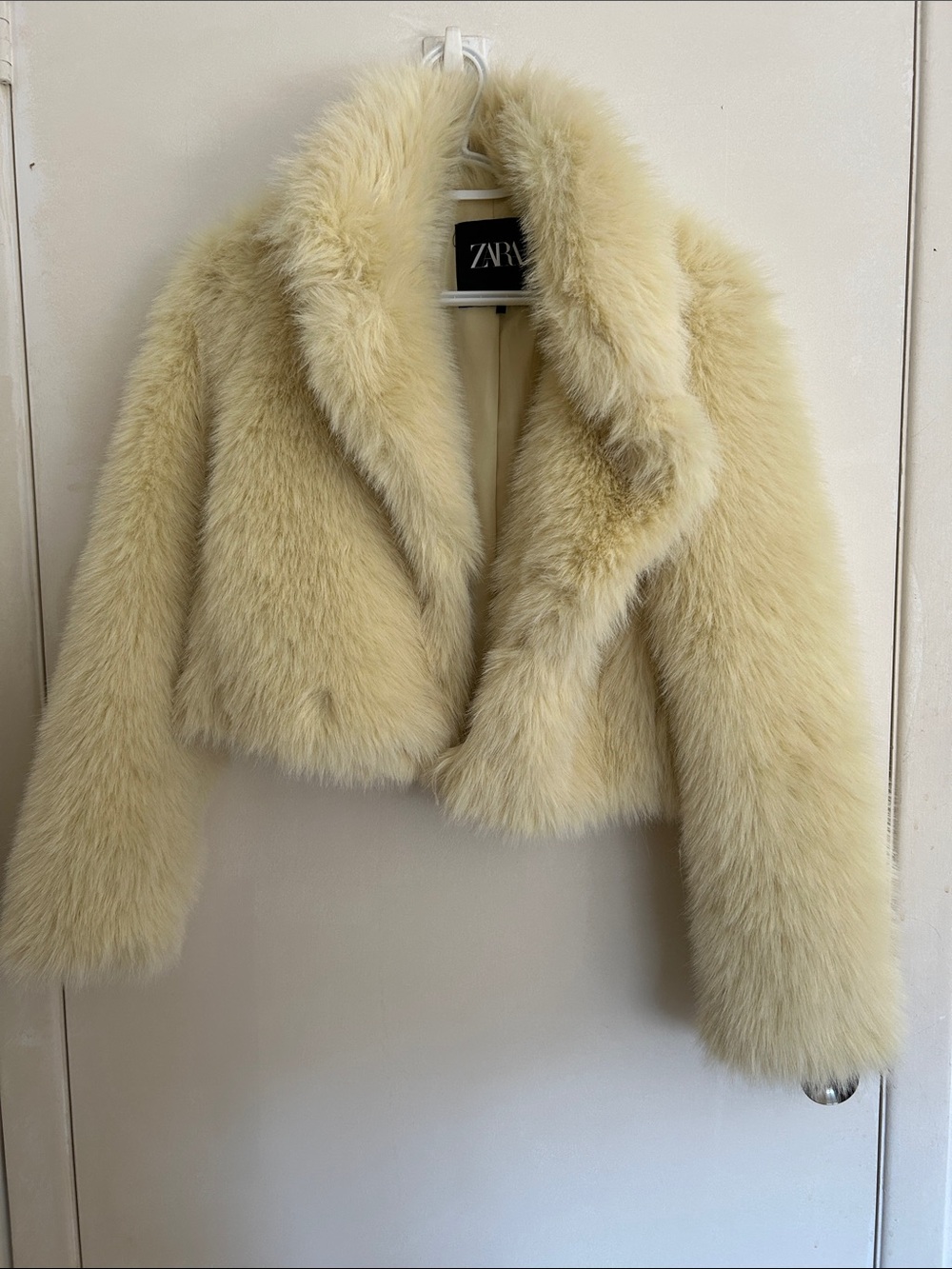 Zara Cream Faux-Fur Cropped Teddy Jacket